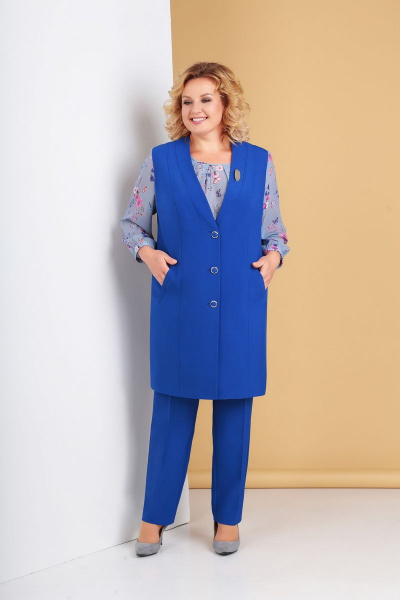 Блуза, брюки, жилет Ксения Стиль 1685 синий - фото 1