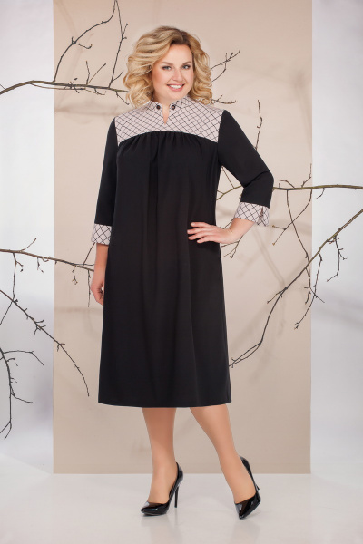 Платье Ивелта плюс 1646 черный+беж - фото 1