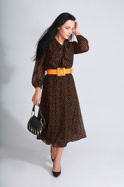 Платье ElPaiz 449 черный+оранжевый - фото 1