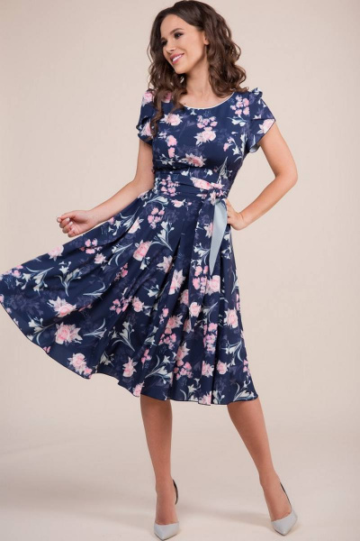 Платье Teffi Style L-1332 розы_на_синем - фото 1