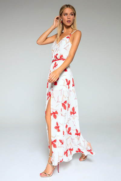 Платье LaVeLa L1955 молочный/красный_принт - фото 1