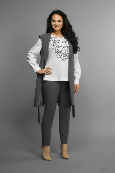 Блуза, брюки, жилет Andrea Style 005 серый - фото 1