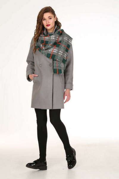 Пальто, шарф Диомант 1141 серый+шарф - фото 1