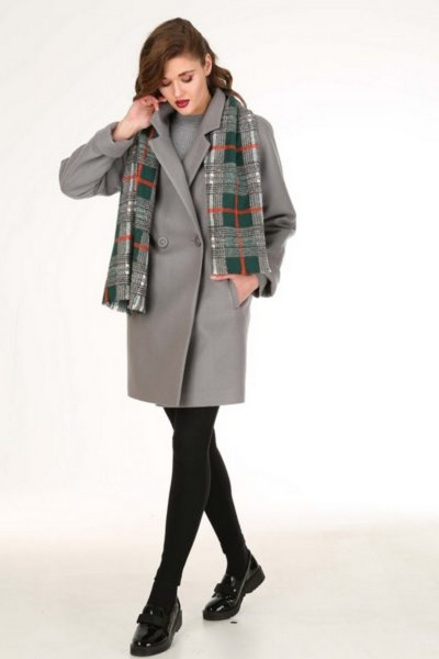 Пальто, шарф Диомант 1141 серый+шарф - фото 2