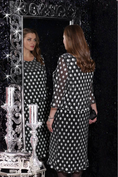 Платье LeNata 11060 серебряный-горох-на-черном - фото 2