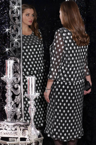 Платье LeNata 11060 серебряный-горох-на-черном - фото 4