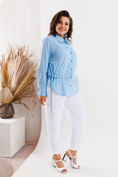Брюки, рубашка LadisLine 1296 голубой+белый - фото 2