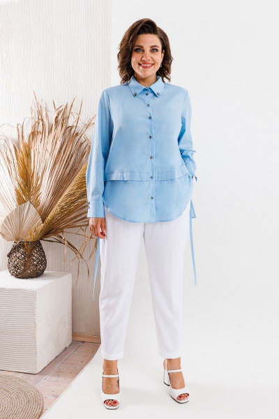 Брюки, рубашка LadisLine 1296 голубой+белый - фото 1