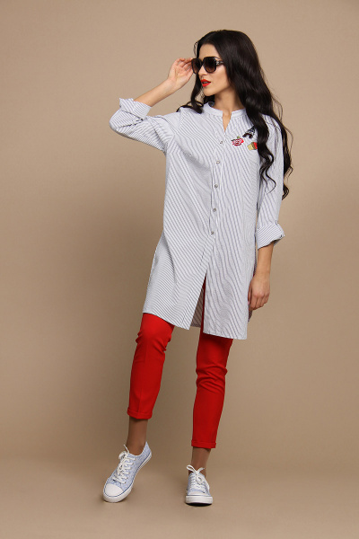 Брюки, рубашка Alani Collection 505 бело-серый+красный - фото 2