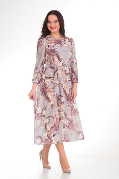 Платье ELLETTO 1428 серый+цветы - фото 1