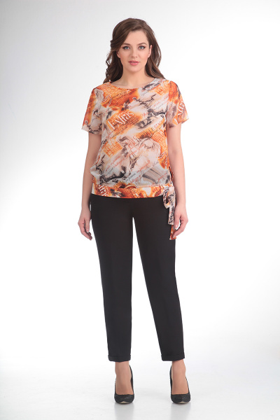 Блуза, брюки ELGA 12-463 оранжевый+черный - фото 1
