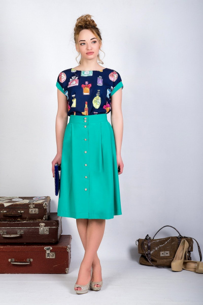 Блуза, юбка ASPO Design FashionCors_1007 бирюза - фото 1