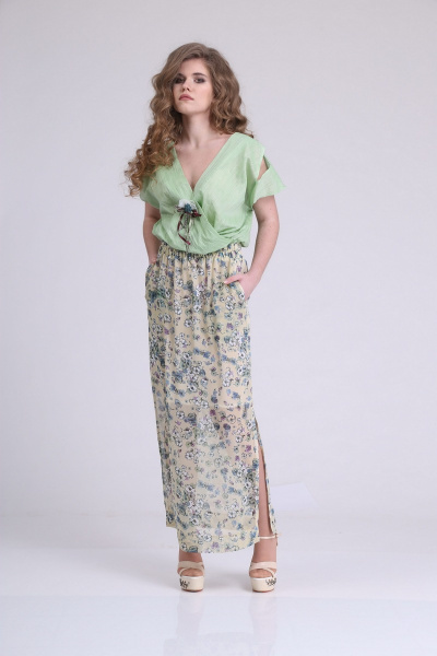 Платье AMORI 9192 зеленый+бежевый - фото 2