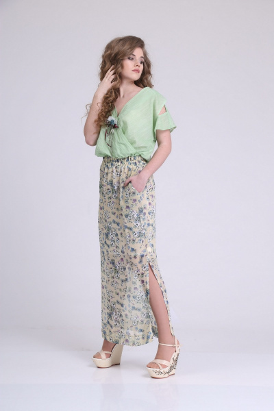 Платье AMORI 9192 зеленый+бежевый - фото 1