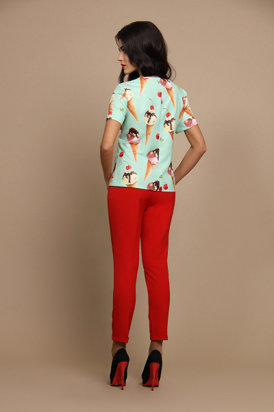 Блуза, брюки Alani Collection 481 мятный+красный - фото 2