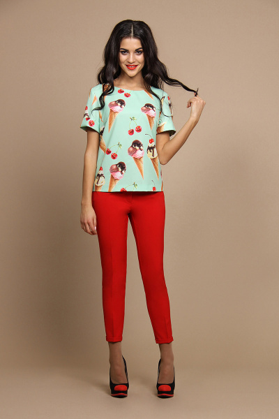 Блуза, брюки Alani Collection 481 мятный+красный - фото 1