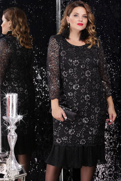Платье LeNata 11063 бежевые-цветы-на-черном - фото 3