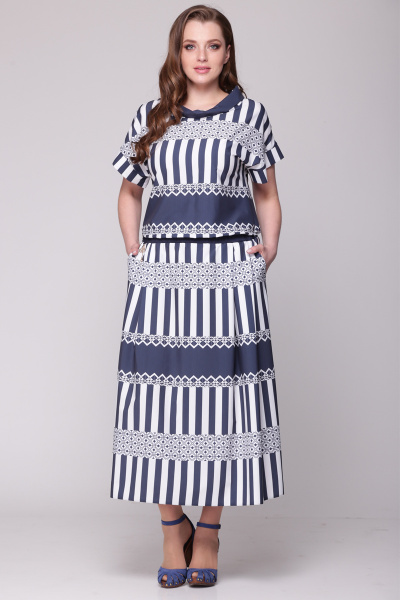 Платье LadisLine 563 сине-бел.полоска - фото 1