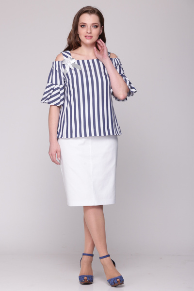 Блуза, юбка LadisLine 821 сине-белый - фото 1