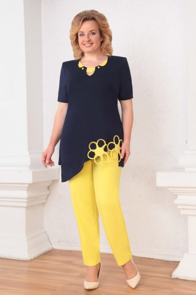Блуза, брюки Асолия 1140 темно-синий+желтый - фото 1