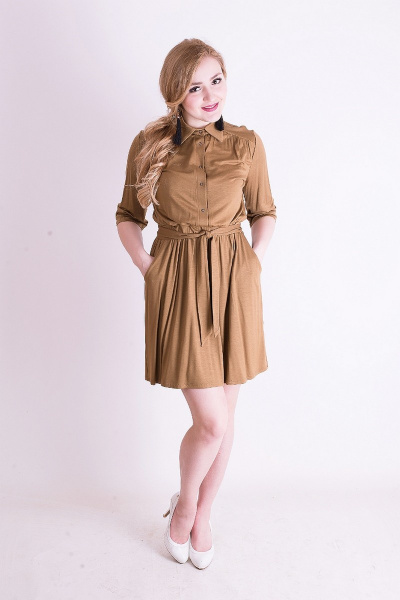 Платье, пояс Mita ЖМ653 коричневый - фото 1