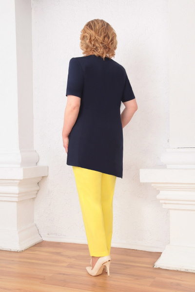 Блуза, брюки Асолия 1140 темно-синий+желтый - фото 2