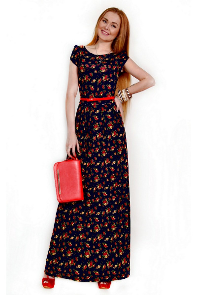Платье Monica 55151 14-брусничный+бежевые-маленькие-цветы - фото 1