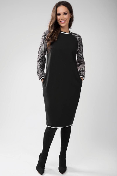 Платье Teffi Style L-1452 черный-серый_муссон - фото 1