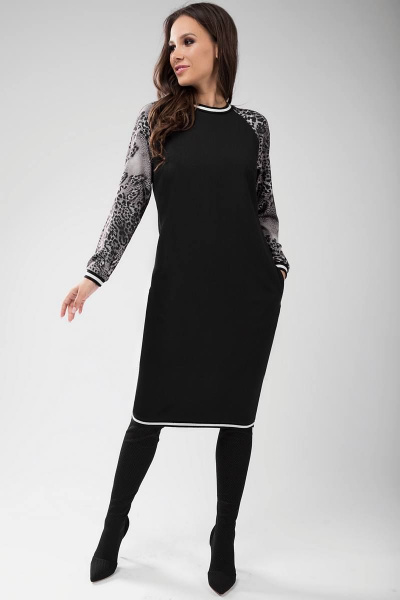Платье Teffi Style L-1452 черный-серый_муссон - фото 2