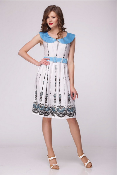 Платье LadisLine 402 бело-голубой - фото 1