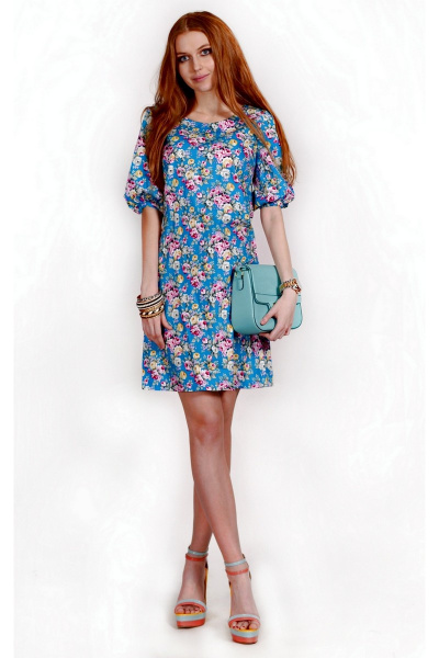 Платье Laskany 95216 7-нефритовый+цветы - фото 1
