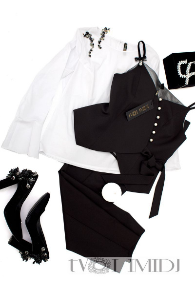 Блуза, брюки, жилет Твой имидж 9922 черный+белый - фото 2