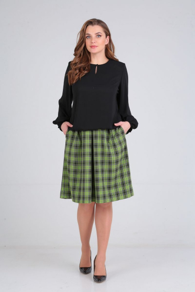 Блуза, юбка Диомант 1380 черный/зеленый - фото 1