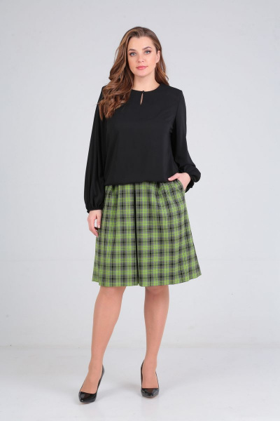 Блуза, юбка Диомант 1380 черный/зеленый - фото 2