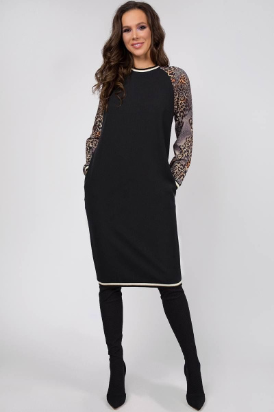 Платье Teffi Style L-1452 черный_-коричневый_муссон - фото 1