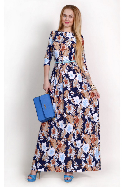 Платье Mont Pellier 812 8-шафрановые+голубые цветы - фото 1