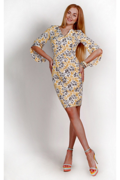 Платье Laskany 94903 1-белый+желтый+коричневый - фото 1