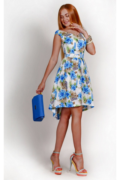 Платье Laskany 94234 14-белый+голубой+коричневый - фото 1