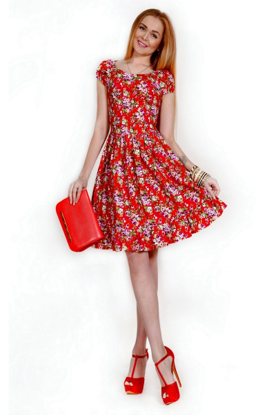 Платье Monica 55150 8-красный+цветы - фото 1