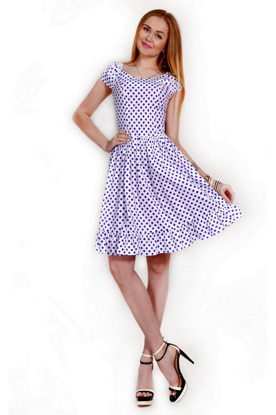 Платье Monica 55150 11-белый+голубичный-горох - фото 1