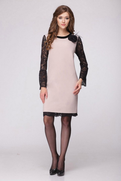 Платье LadisLine 827 бежевый+черный - фото 1