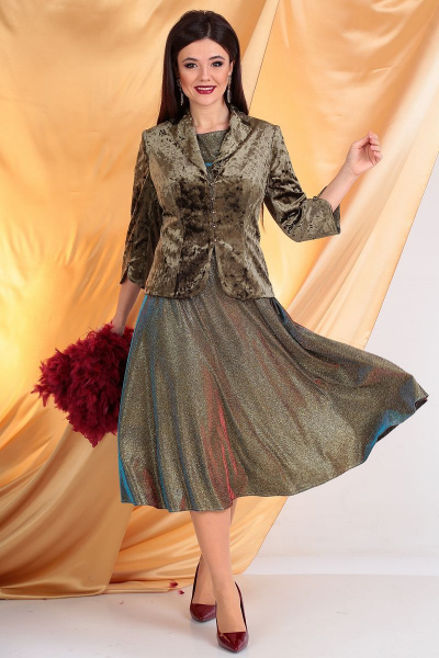 Жакет, платье Мода Юрс 2527 олива-хамелеон - фото 1