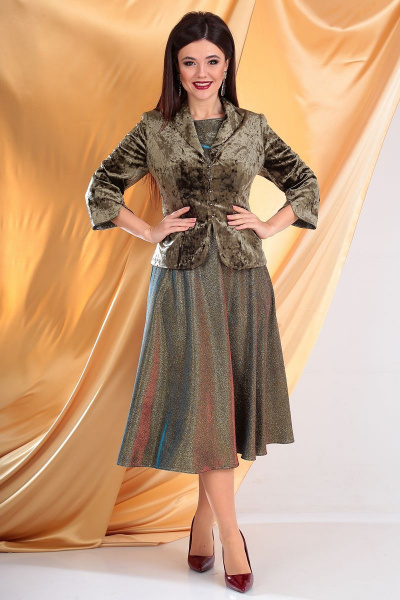 Жакет, платье Мода Юрс 2527 олива-хамелеон - фото 2