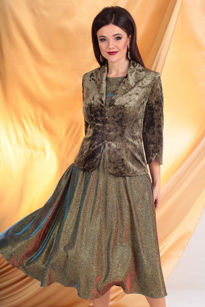 Жакет, платье Мода Юрс 2527 олива-хамелеон - фото 3