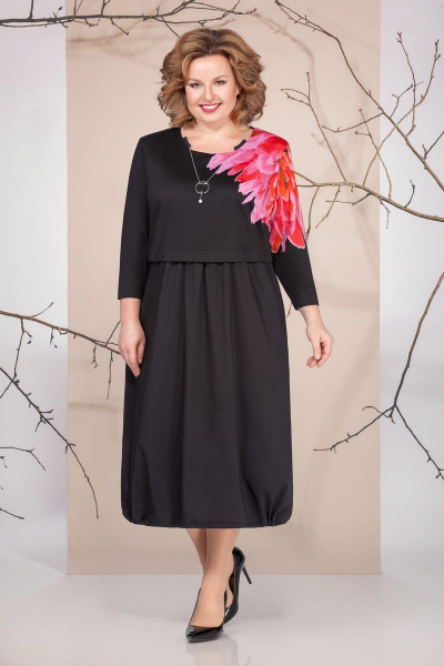 Платье Ивелта плюс 1663 черный+розовый - фото 1