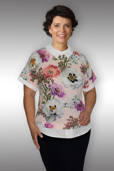 Блуза Таир-Гранд 62271 пудра+цветы - фото 1