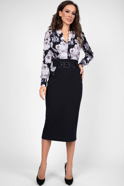 Блуза, юбка Teffi Style L-1449 черный_-_графитовые_цветы - фото 1