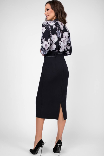 Блуза, юбка Teffi Style L-1449 черный_-_графитовые_цветы - фото 3