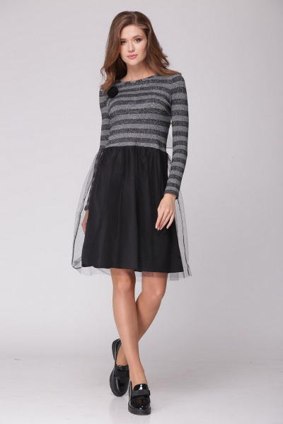 Платье LadisLine 844 черный+серый - фото 1