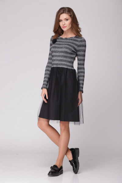 Платье LadisLine 844 черный+серый - фото 2